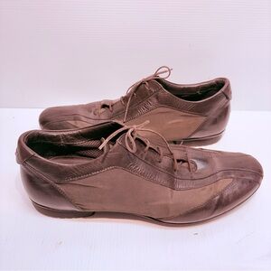 GEOX Men's Brown Leather Shoes with Green Nylon Inserts - Size 10